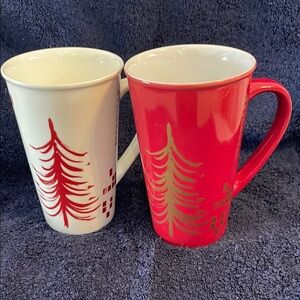 Starbucks Red and White Holiday Tree Mugs EUC